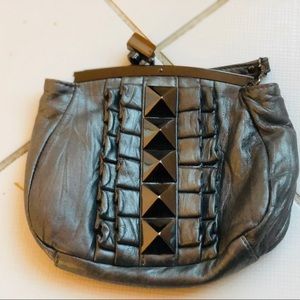 Gorgeous Chrome Leather Studded Betsey Clutch
